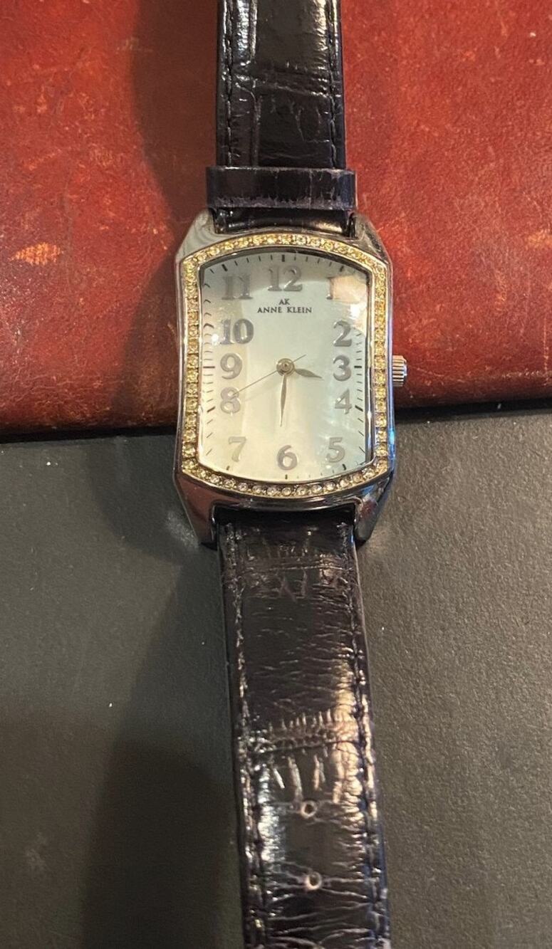 Women's 27mm silver Tone Anne Klein Watch, Crystal Accents, MOP Face